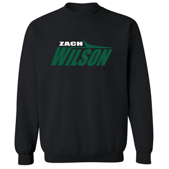 Black Zach Wilson Jets Black Stealth Logo Crew Neck Sweatshirt ADULT