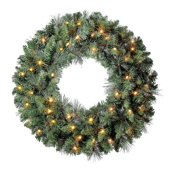 Homchy 24 Pre-Lit Scottsdale Pine Artificial Christmas Wreath, Clear Led Lights Christmas Wreath Decorations