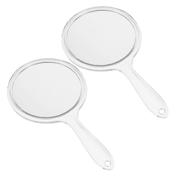 Handheld Makeup Mirror Double-Sided Reflection Portable Cosmetic Mirror Round White Pp Material for Daily Use 2Set