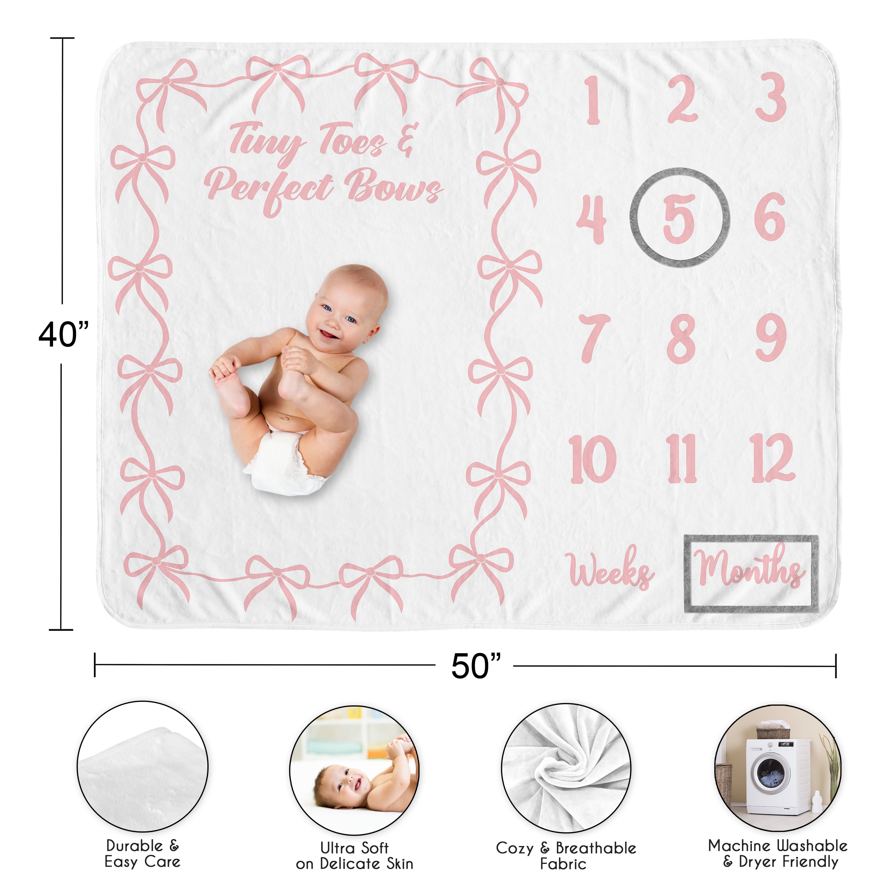 Sweet Jojo Designs Ballerina and Ballet Bows Girl Fleece Milestone Baby Blanket Set 3 Piece