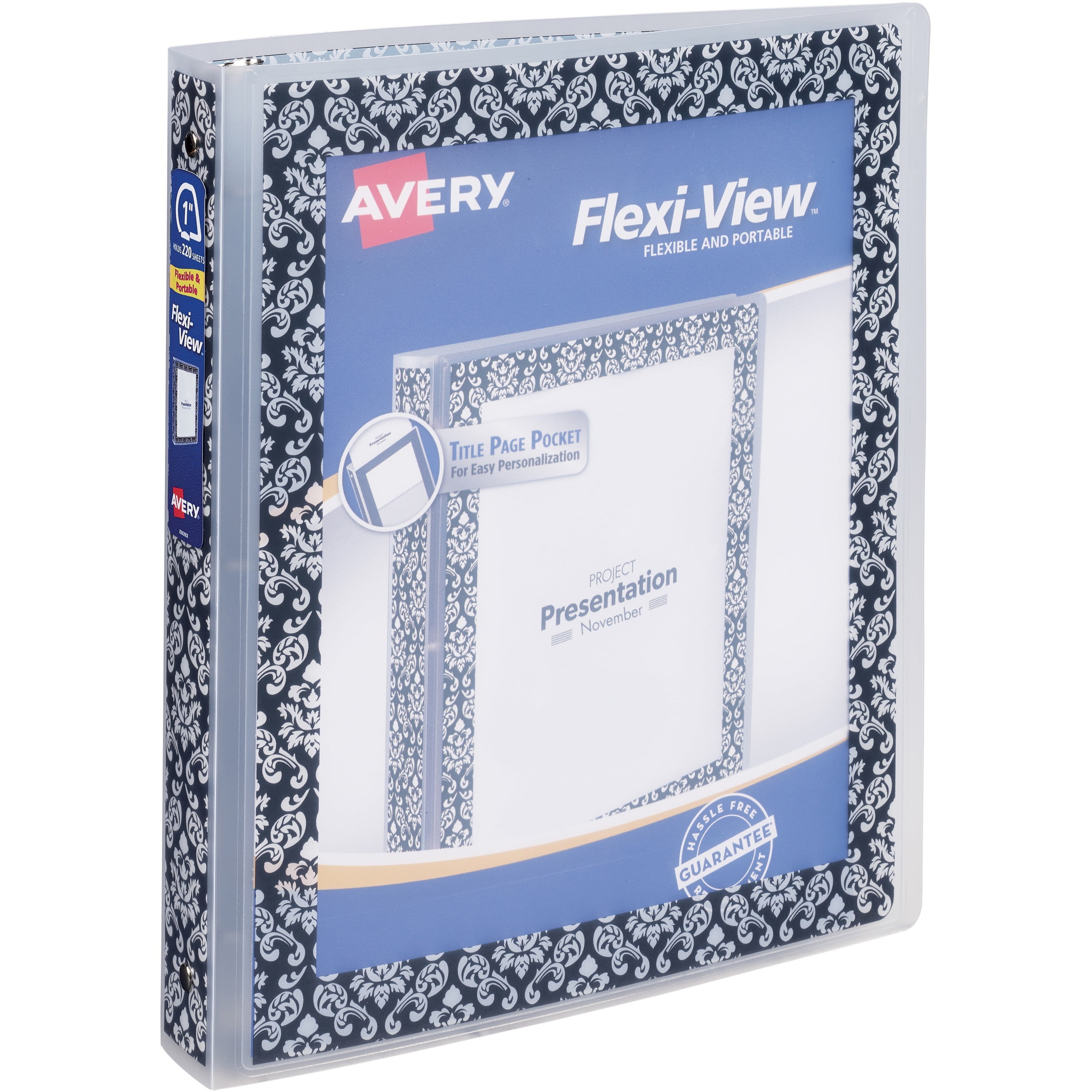 Avery G AVE17644, FlexiView Binder Damask, 1 Each, Black,White