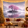 thumbnail image 3 of Rocky Island with Pink Blossom Trees in Calm Water, Serene Japanese Inspired for Nature Lovers, Sakura Landscape Wall Art, Housewarming Gift Tapestry Wall Hanging for Bedroom and Living Room, 3 of 7
