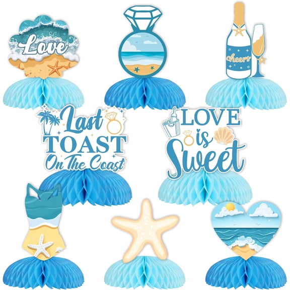 JOYMEMO 8Pcs Last Toast On The Coast Honeycomb Centerpieces Blue, Coastal Theme Bachelorette Table Decor for Women Beach Nautical Bridal Shower Wedding Engagement Decor, Coastal Sea Bach Party