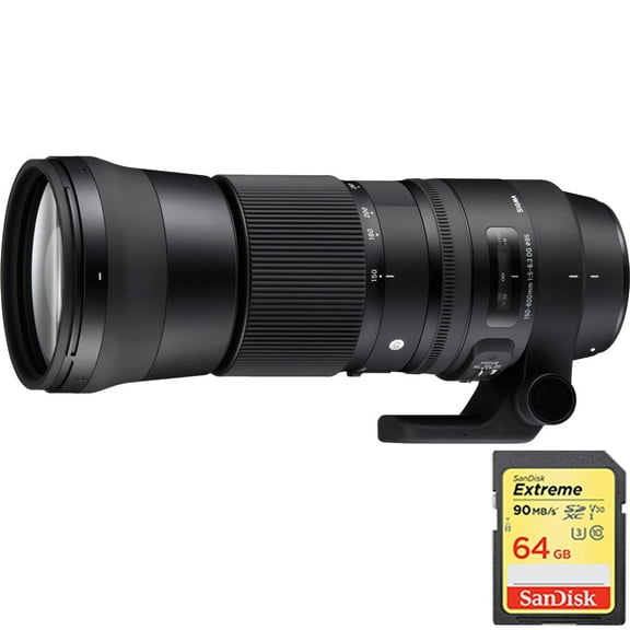 Sigma 150-600mm F5-6.3 DG OS HSM Zoom Lens for Nikon DSLR Cameras includes Bonus Sandisk 64GB Memory Card