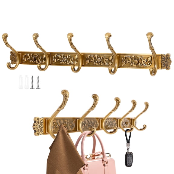 FVKRNYZ Vintage Coat Rack Wall Mount with 5 Hooks Decorative Wall Mounted Coat Rack for Bathroom Entryway Bedroom Heavy Duty Aluminum Alloy