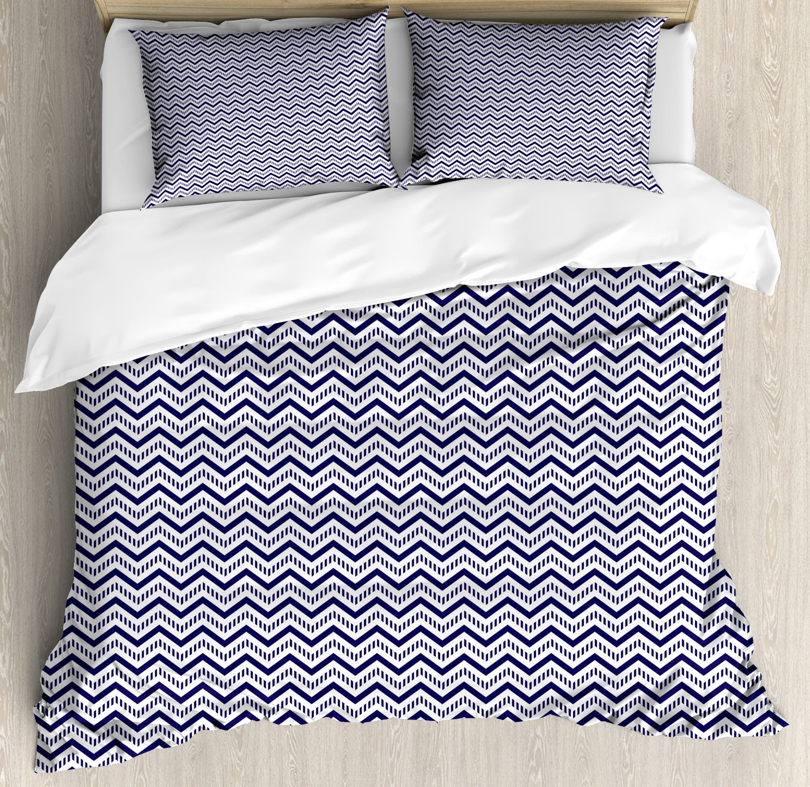 Navy Blue Duvet Cover Set Horizontal Chevron Pattern In Nautical