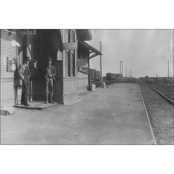 24"x36" Gallery Poster, Men on railroad station platform. Hastings, Oklahoma 1919 2