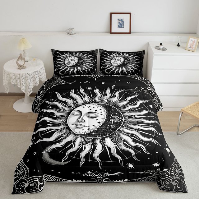 Erosebridal Boho Damask Bedding Full Comforter Set, Psychedelic Astrology Down Comforter, Hippie Sun Decor, Reversible
