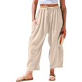 thumbnail image 1 of Pantalón TARSE de lino, pierna ancha, con cordón y bolsillos, talla L, 1 of 3
