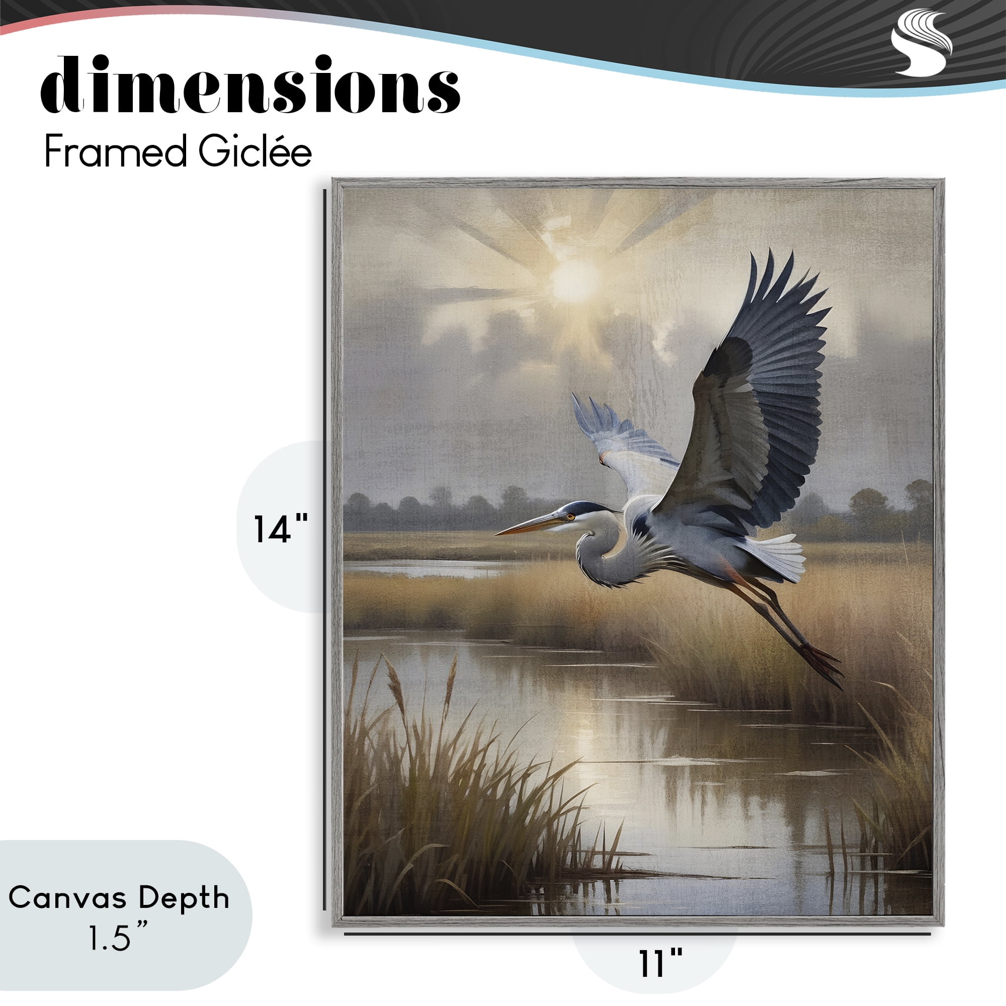 Stupell Industries Heron Flight over Wetlands Gray Framed Giclee Art, design by Susan Arnot