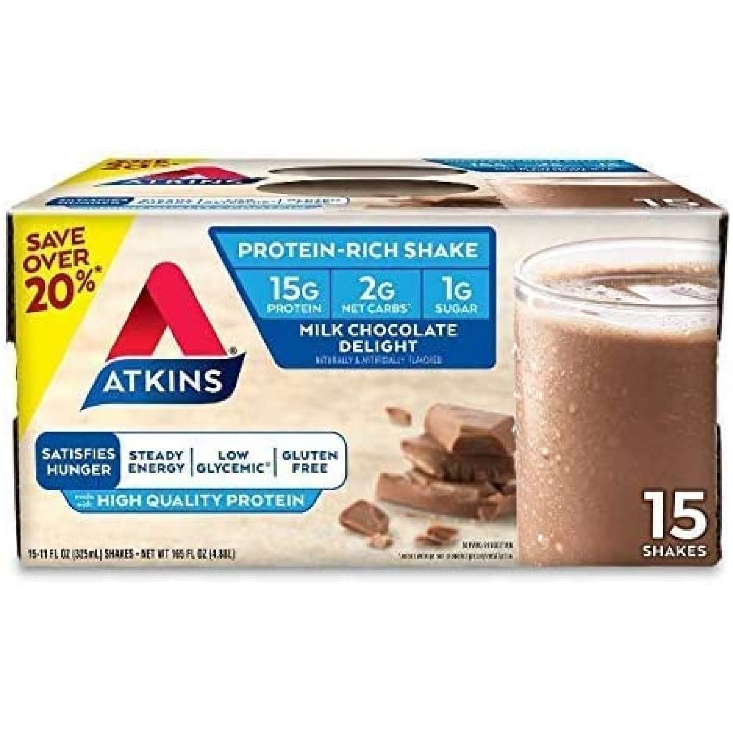Atkins Gluten Free ProteinRich Shake, Milk Chocolate Delight, 30 Count