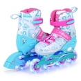thumbnail image 1 of Babyjoy Kids Inline Skates for Boys Girls, 4-Size Adjustable Illuminating Roller Skates Pink & Blue, 1 of 10