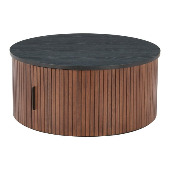 Nejaus Coffee Table Black & Walnut Coffee Table, Modern Style, Wood Veneer MDF round shape tabletop, MDF, Indoor Living