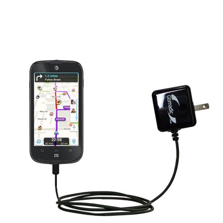 Gomadic Intelligent Compact AC Home Wall Charger suitable for the ZTE Zinger / Z667 - High output power with a convenient, foldable plug design - Uses