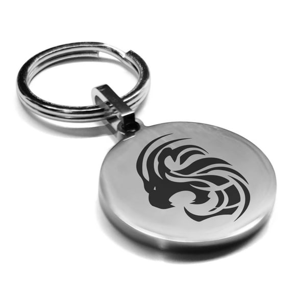 Stainless Steel Tribal Leo Zodiac (Lion) Round Medallion Keychain Circle Ring