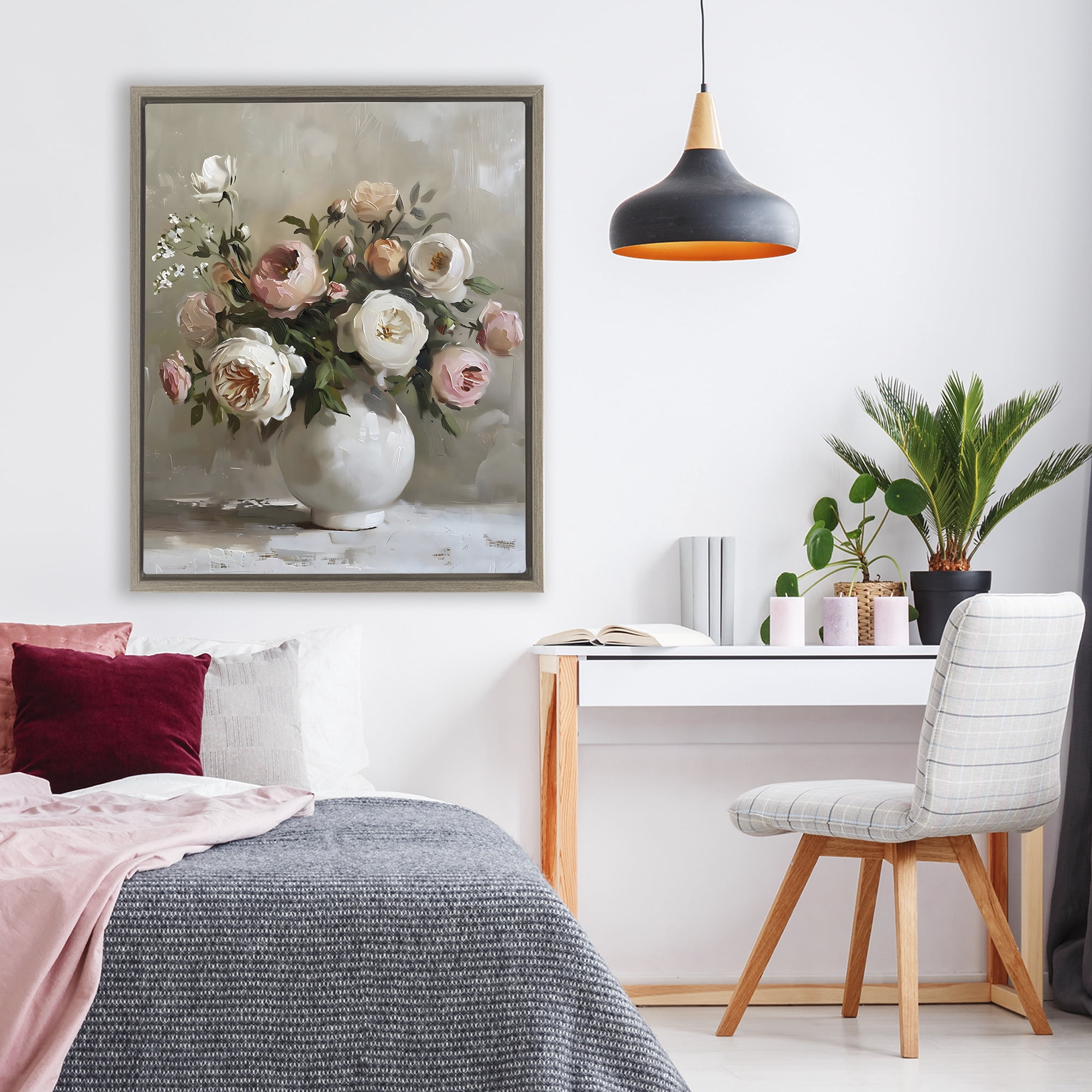 Stupell Industries Peony Blooms Bouquet Vase Brown Framed Floater Canvas Wall Art, design by Creative Studio