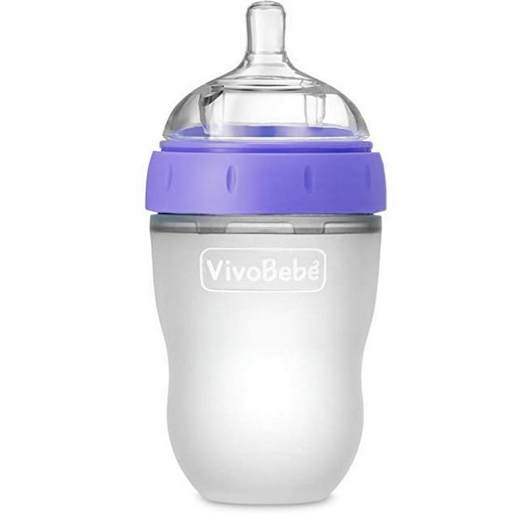 VivoBeb Anti Colic Baby Bottles -2 Pack, 8oz 3-6 Months -Dual Vent, Breast-Like Soft Silicone Nipple -PVC and BPA Free -Easy Clean -Microwave, Dishwasher Safe -Purple