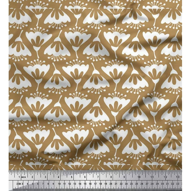 Soimoi Brown Rayon Fabric Artistic Floral Print Fabric by the Yard 42 Inch Wide