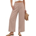 thumbnail image 2 of Womens Linen Wide Leg Pants Casual Zipper Front Summer Cropped Trousers Beach Vacation Dressy Pants with Pockets M, 2 of 5