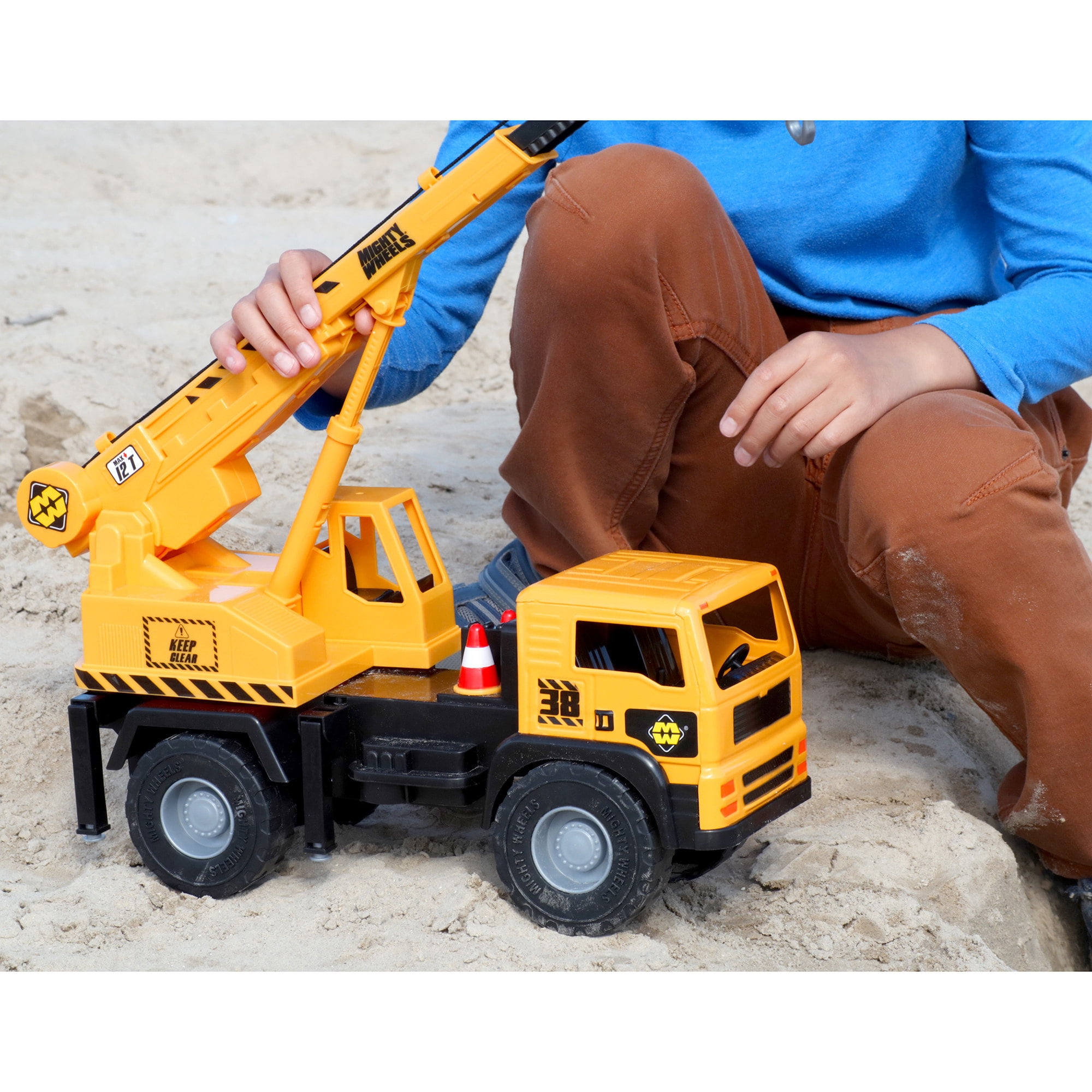Mighty Wheels: 16" Mighty Mobile Crane - Sounds Construction Toy Vehicle, Realistic Boom, Hook & Transport, Durable Indoor-Outdoor Play, Kids Ages 3+