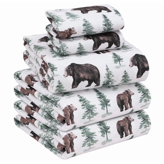 RUVANTI Flannel Sheets Split King Size - 100% Cotton Brushed Split King Bed Sheets Set, Deep Pockets 16 Inches, All Seasons Breathable & Extra Soft, Warm & Cozy, 5 Piece, Bear & Tree