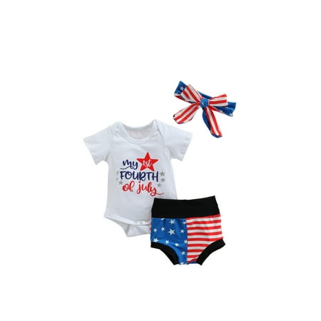 

Jkerther Baby Boy Girl 4th of July Short Sleeve Romper Stars and Stripes Shorts 2Pcs Summer Clothes Set