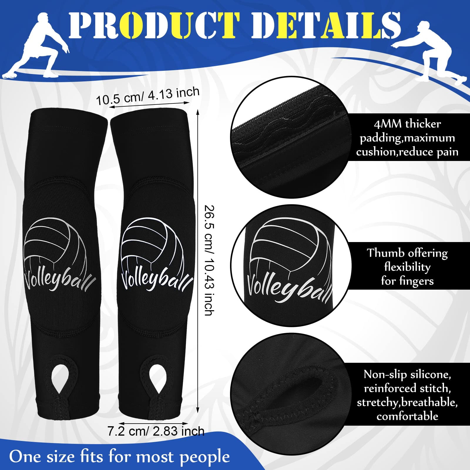 4 Pcs Volleyball Knee Pads and Arm Sleeve Set, Forearm Elbow Sleeves with Wrist Guard Protection Pad and Thumb Hole for Women Men Adult