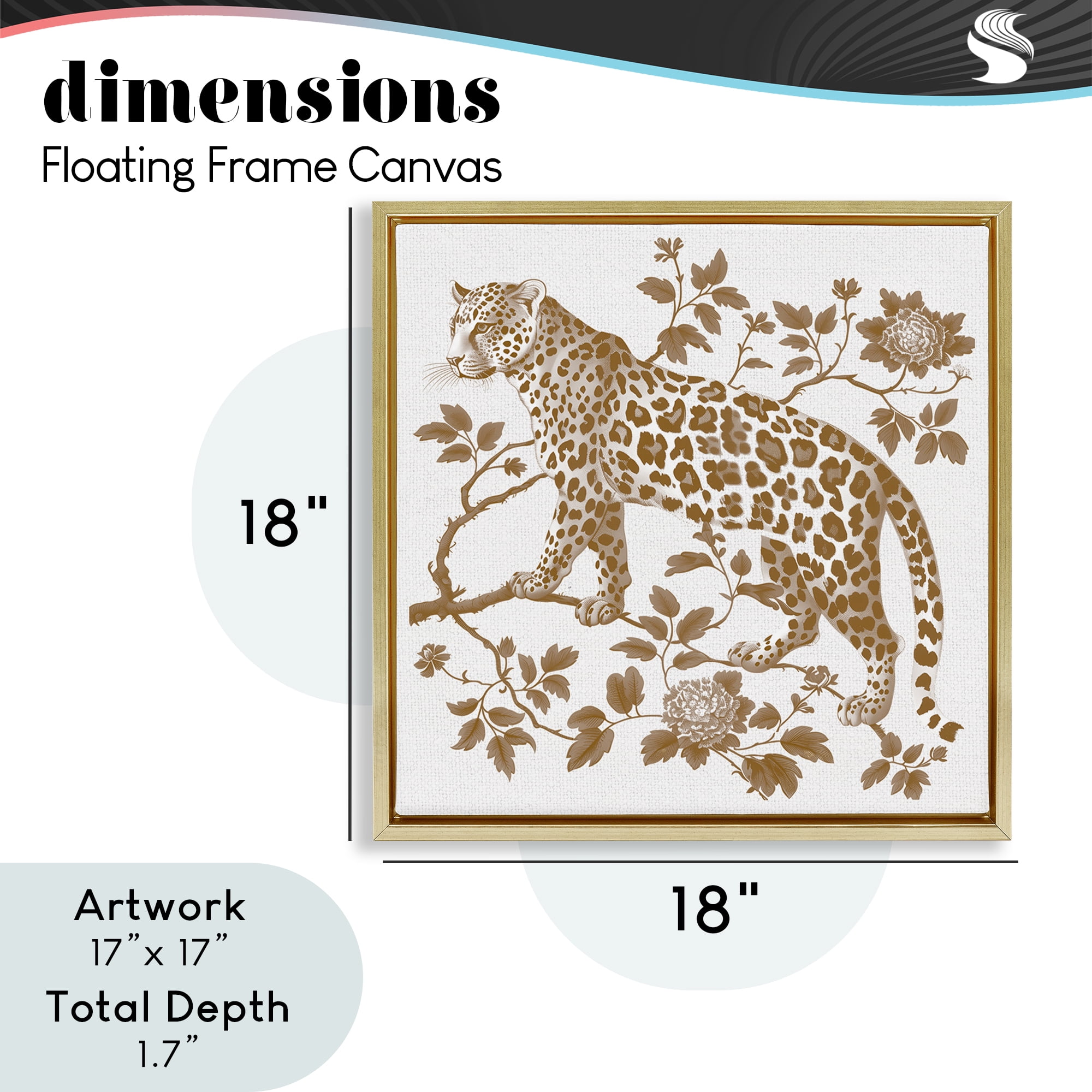 Earthy Details Vintage Leopard Gold Framed Floater Canvas Wall Art, design by Lettered and Lined