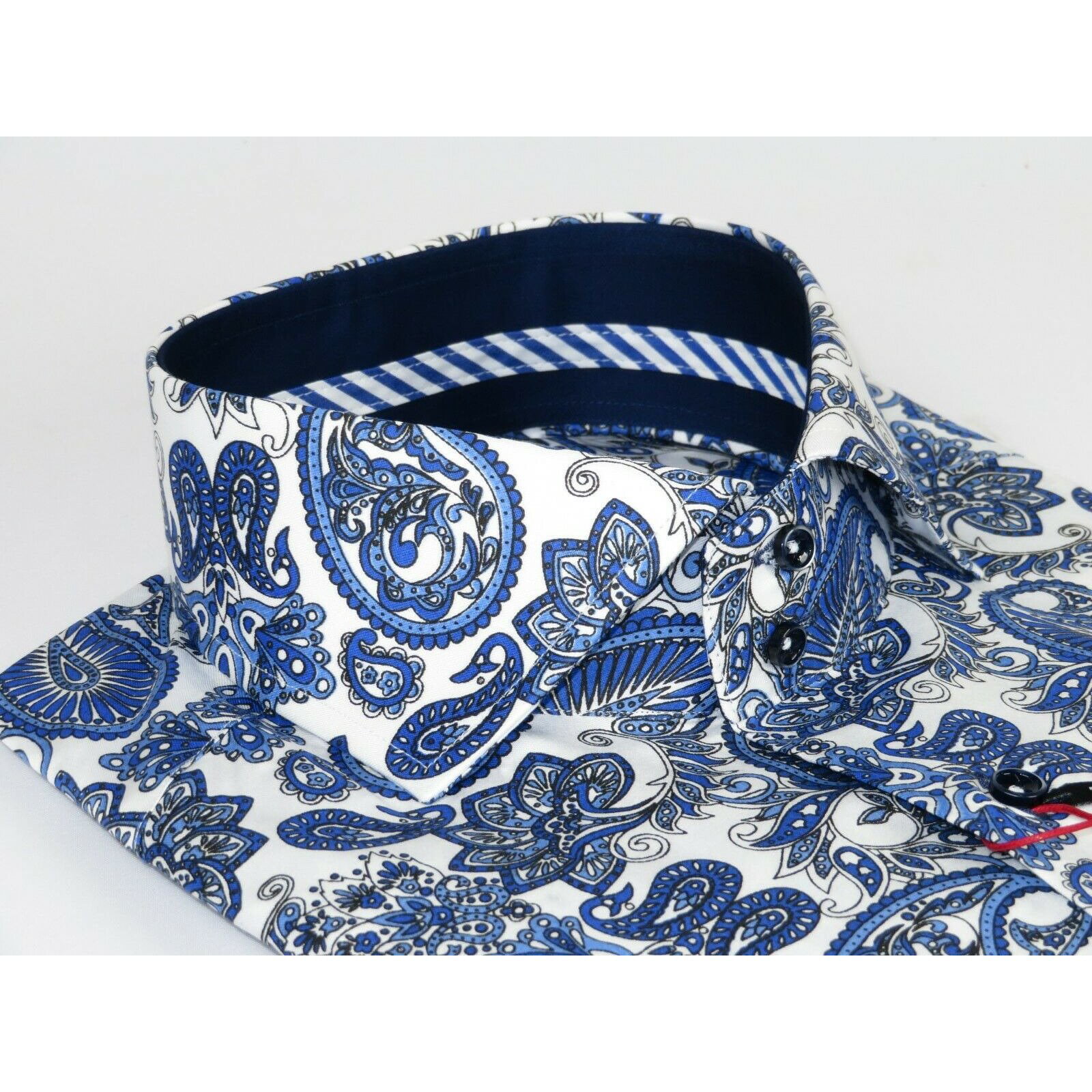 Men Axxess Egyptian Cotton wrinkle resistant Shirt European 319-04 Blue Paisley 