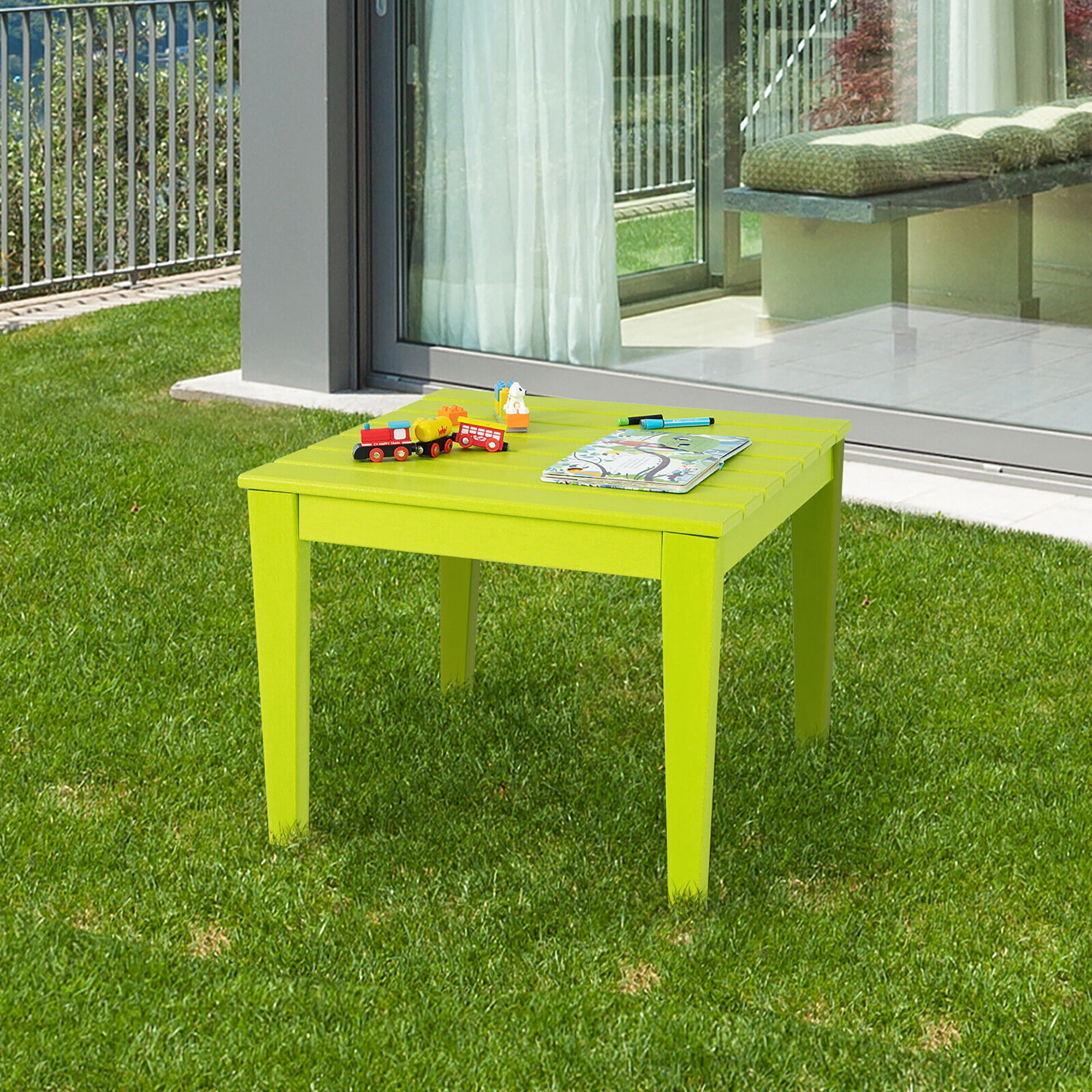 Gymax Kids Square Table Indoor Outdoor Heavy-Duty All-Weather Activity Play Table Green