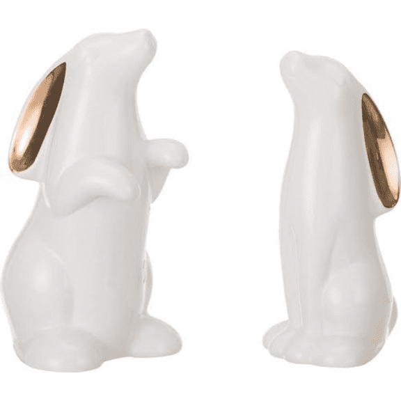Transpac Gold Accent Bunnies-7.5'' White & Gold Standing Bunny Figurine-Set of Two