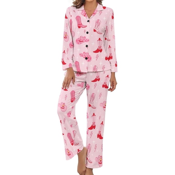 Top-kevin Flat Stylish Mahjong Women's Long-Sleeve Shirt And Full-Length Bottom Pajama Set
