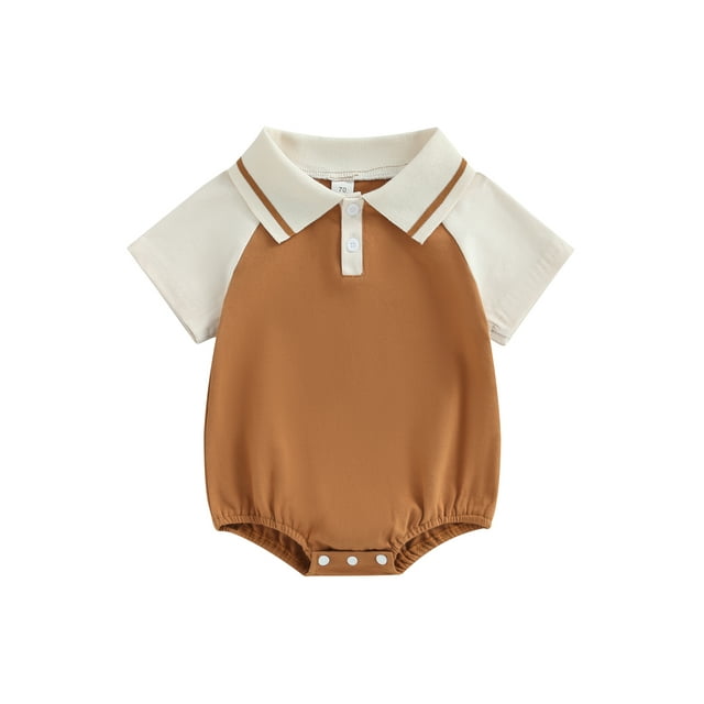 ZAXARRA Barboteuse pour Nouveau-Né Garçon, Polo à Manches Courtes à Boutons, Couleur Contrastante, Vêtements d'Automne et d'Hiver, Grenouillères