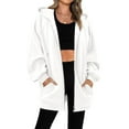 thumbnail image 2 of Htigea Women's Zip Up Long Hoodies Solid Color Fleece Sweatshirts Coats Drawstring Hooded Jackets with Pockets White XXL, 2 of 8