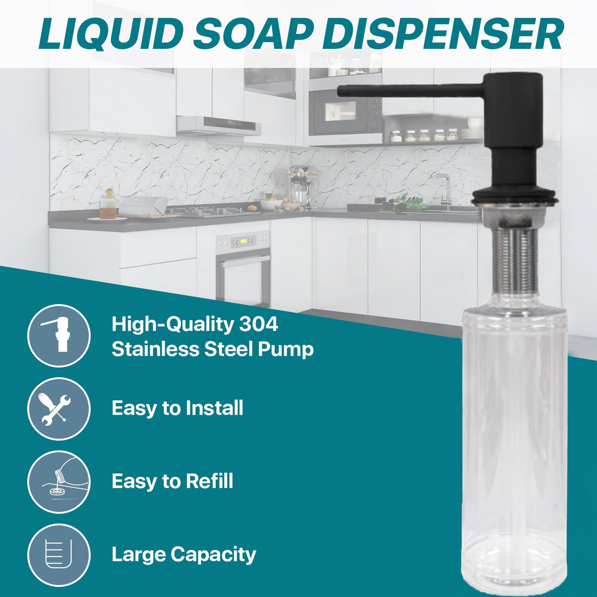 Strictly Sinks Contemporary Liquid Soap Dispenser Stainless Steel Refillable Dish Soap Dispenser