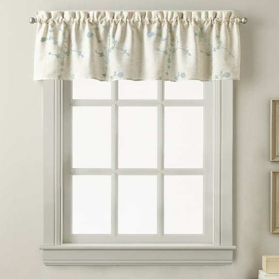 CHF Lynette Indoor , Polyester/Linen/Other Fiber , Light Filtering Tailored Valance Rod Pocket , Aqua , 56"x14"