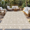 thumbnail image 2 of Beige Damask Outdoor Rug 4x6 Ft - Reversible Patio Rug Outdoor Camping Rugs, Vintage Country Scroll Floral Patterned Washable Indoor Outdoor Area Rugs, Non-Slip Outdoor Carpet Runner for Deck/Porch, 2 of 8