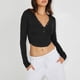 thumbnail image 3 of Blusa Mangas Largas Top con cuello en V profundo, parte superior con botones, camisa básica informal ajustada para mujer Kuymtek Negro T L para Mujer, 3 of 6