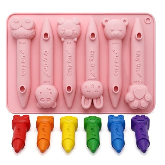 6-Cavity Silicone Crayon Mold, 3D Animal Shapes Non-Stick Mold for DIY Wax Crayons Recycling, Candle Melting, Chocolate Candy Making, Food Grade Oven Safe for Kids, Pink