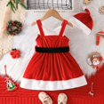 thumbnail image 3 of Vestido de encaje blanco y rojo vino para niños, chaleco con cinturón, sombrero de Navidad, moda navideña, novedad de 2023, 3 of 4