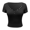 thumbnail image 6 of Women's T-Shirts Stylish Sexy Short Sleeve Button Up Crop Top Double Lined Slim Fit for Going Out and Casual Wear, 6 of 7