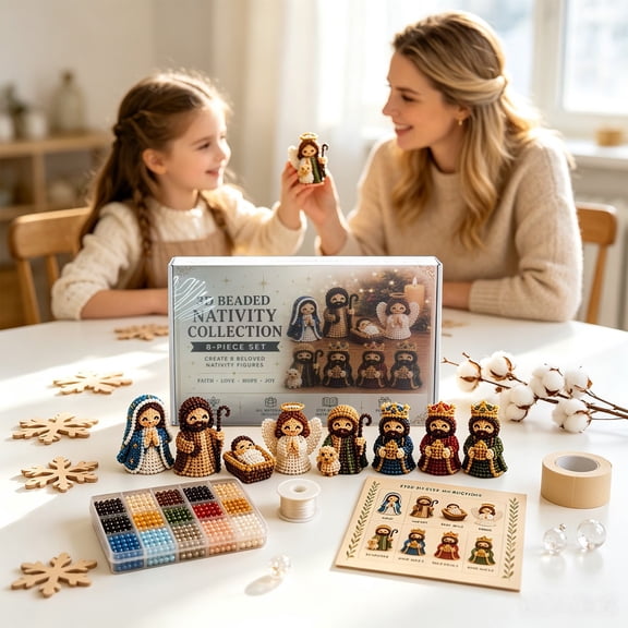 Yardvibe 3D Beaded Nativity Kit, Set of 8 Bead Birth of Jesus Making Kit for Craft Enthusiasts, Christmas Religious Creative DIY Decoration Gifts for Adult Crafters