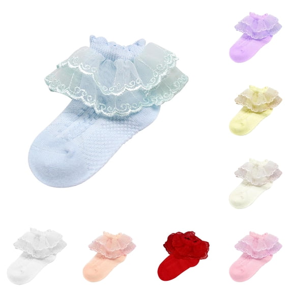 Girls Cute Ankle Socks, Spring Autumn Cotton Princess Socks, Ruffled Embroidery Lace Frill Short Socks for Toddler Little Girls Dress‑up