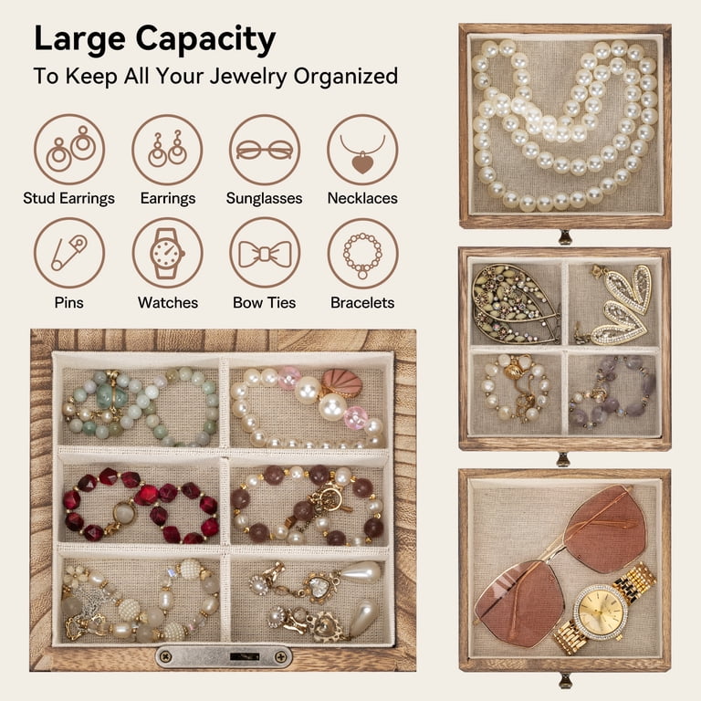 Sfugno 4-Layer Wooden Jewelry Box with Lock and Mirror photo 8