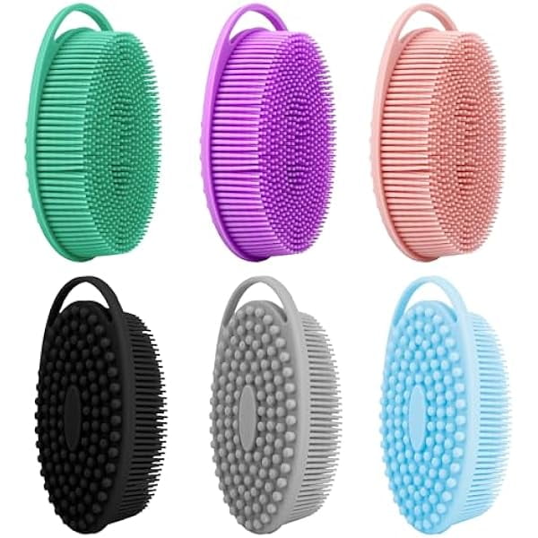 wonima11 Soft Silicone Body Scrubber 6 PCS Silicone Body Shower, Silicone Loofah 2 in 4 Bath and Shampoo Brush, Body Scrubber Shower Cleaning Exfoliating Use for Sensitive Skin, Lather Well