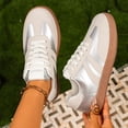 thumbnail image 5 of IEMIEMIEM Women's Fashion Sneakers Retro Gum Sole Lace Up Detail Casual Retro Walking Shoes-Gum Sole Casual Tennis-Anti Slip Trainers Silver 6.5 Wide, 5 of 7