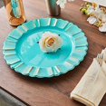 thumbnail image 6 of BalsaCircle 6 Turquoise Gold 13" Acrylic Wooden Textured Round Scalloped Trim Plastic Charger Plates, 6 of 8