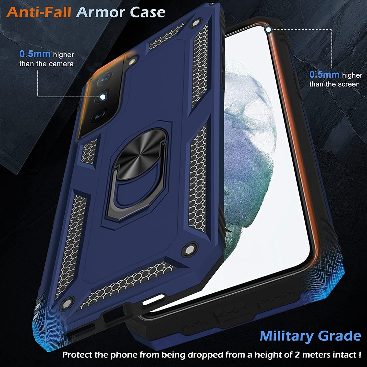Case for Samsung Galaxy S21 5G Case Heavy Duty with Built in Screen Protector Hard  Military Anti-Fall Bumper Cover for Samsung S21 5G 6.2 2021 Phone Cases with Magnetic Ring Kickstand Black