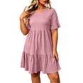thumbnail image 3 of Horkkom Plus Size Dresses for Women Summer Mini Short Sleeve Sundresses Casual Loose Beach Tiered Dress XXL, 3 of 9