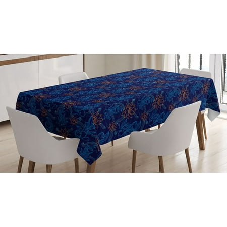 

Fish Tablecloth Oriental Koi Fish Floral Arrangement Petals and Leaves Doodle Style Animal Rectangle Satin Table Cover for Dining Room and Kitchen 60 X 84 Royal Blue Aqua Orange by Ambesonne
